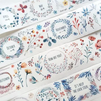 Cintas Washi Pet de ramas de flores de ancho, decoración de diario, pegatinas adhesivas, papelería de tarjeta de planificador, 6cm