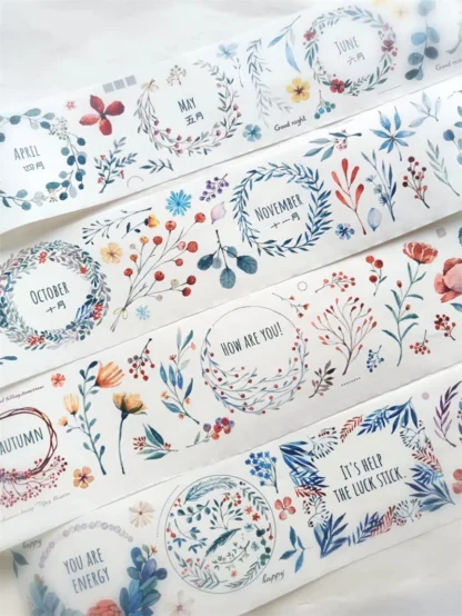 Cintas Washi Pet de ramas de flores de ancho, decoración de diario, pegatinas adhesivas, papelería de tarjeta de planificador, 6cm