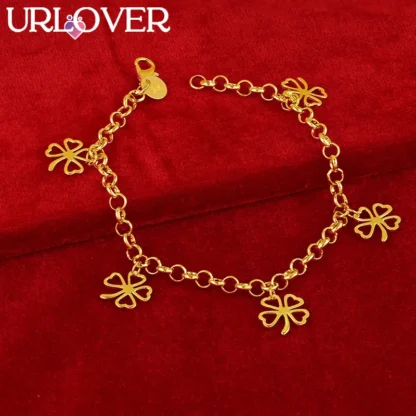 URLOVER-pulsera de oro de 18K para mujer, brazalete de cadena con trébol pequeño de cuatro hojas, hierba de la suerte, joyería de moda, brazaletes de compromiso, regalo de cumpleaños