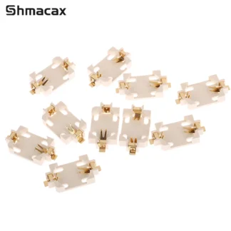 Accesorios de bricolaje de 10 piezas, carcasa blanca, soporte de batería de botón chapado en oro para CR2032 SMD, estuches de enchufe