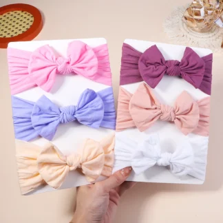 Diademas suaves para recién nacidos, 3 piezas, lazos de Color sólido, banda elástica para la cabeza, turbante de Cable para niñas, accesorios para el cabello para bebés