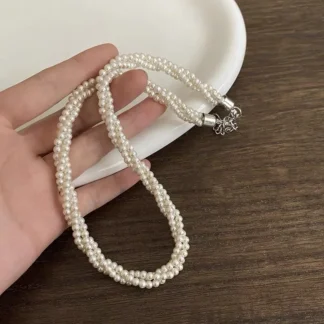 Collar de perlas barrocas para mujer, Gargantilla doble de nicho de lujo ligero, cadena de clavícula de perlas de imitación avanzada