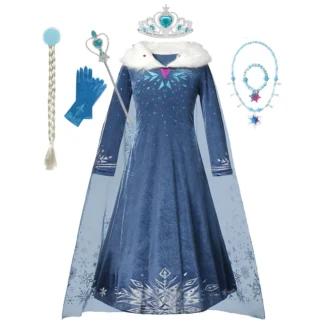 Disfraz de princesa Elsa de Frozen de Disney, vestido para niña, fiesta de cumpleaños, Carnaval, Reina de la nieve, ropa de invierno de manga larga, traje para niños