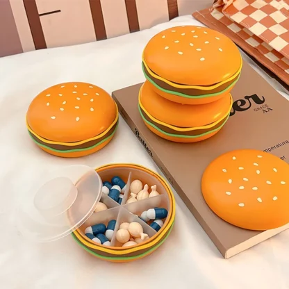 Pastillero de hamburguesa con rejilla 2/3/6, caja dispensadora de medicina portátil, tres comidas al día, siete días a la semana, Mini almacenamiento sellado