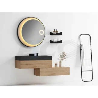 Mueble de tocador individual con espejo impermeable para baño de hotel moderno, conjunto de lavabo doble, tocador de baño