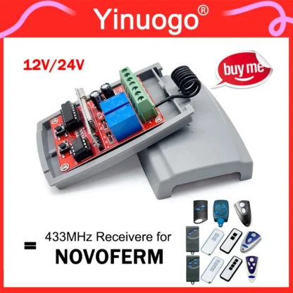 Para NOVOFERM NOVOTRON 522 524 512 504 502 MNHS433 MTR43-2 MCHS43-2 receptor de Control remoto de garaje 12V 24V 2CH 433,92 MHz