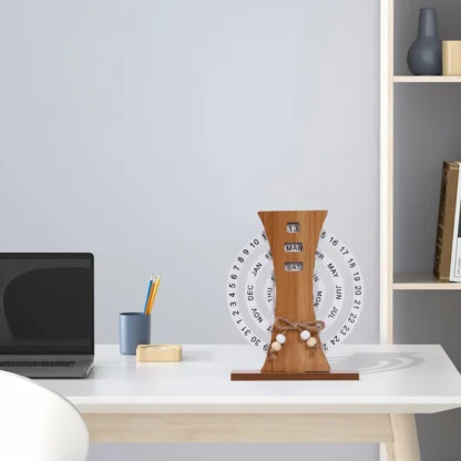 Calendario perpetuo de escritorio de madera, fácil de cambiar, adorno exquisito para el hogar, adecuado para aniversario de boda