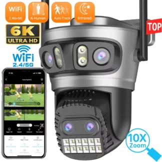 ANBIUX 20MP Cámara Wifi Exterior Cuatro lentes Tres pantallas  Zoom 10X  15MP Tres Lentes 4K PTZ Vigilancia Seguimiento automático