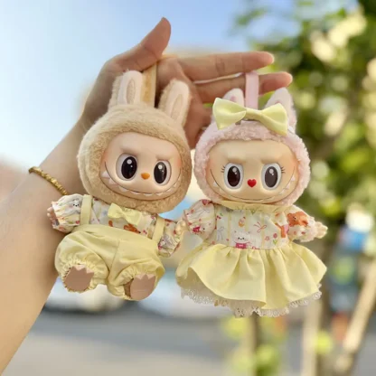 Mini ropa de muñeca de peluche de 17cm, muñecas Idol Labubu I II, ropa de fiesta sentada, accesorios de traje de pareja amarillo para Corea Kpop Exo