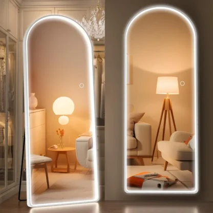 Espejo LED de cuerpo entero con diseño de arco de luces, espejos de cuerpo entero, espejo de cuerpo completo con luces, 65 "x 22"