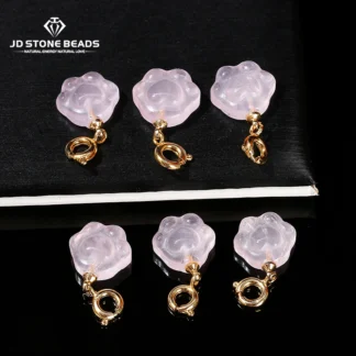 Colgante de hebilla de cobre con forma de pata de gato tallado de cuarzo rosa Natural, lindo encanto de dibujos animados para la fabricación de joyas Diy, collar y pulsera, 1 Pc