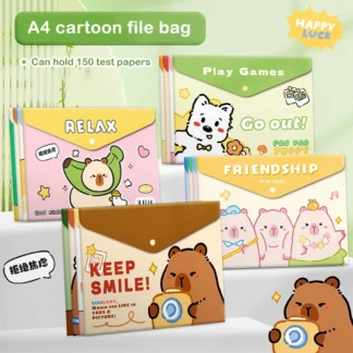 Bolsa de almacenamiento de papel de prueba impermeable, 4 piezas, dibujos animados, Capybara, bolsa de archivo de información de Oficina, Papelería para estudiantes, regalos