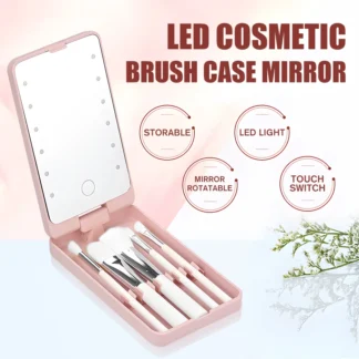 Mini espejo de luz de maquillaje recargable, caja de almacenamiento compacta, espejo LED 360 °   Lámpara de tocador de maquillaje de viaje multifunción plegable
