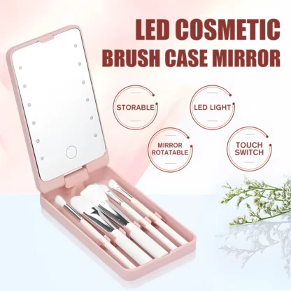 Mini espejo de luz de maquillaje recargable, caja de almacenamiento compacta, espejo LED 360 °   Lámpara de tocador de maquillaje de viaje multifunción plegable
