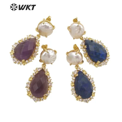 WKT-E698 WKT 2022, pendientes chapados en oro de estilo popular, regalo de boda, accesorios para mujer, joyería, accesorio de moda