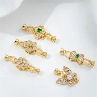 Microconjunto de circonita de oro de 14K con forma de flor, pajarita de mariposa, hebilla de perla, pulsera DIY, collar, accesorios de hebilla de conexión