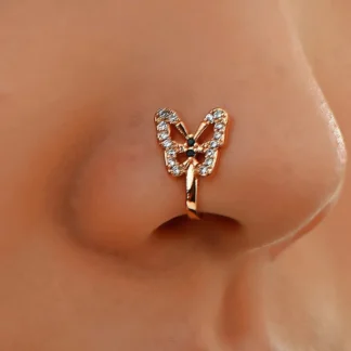Exquisito Clip de Nariz de cobre en forma de mariposa, joyería de nariz sin perforación con incrustaciones de circonita brillante, anillo de nariz, tachuelas de nariz, 1 pieza