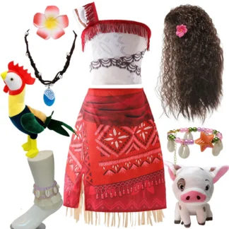 Vestido de princesa de Disney Moana, nuevo película Moana 2, vestido del mismo estilo, nuevo estampado, lindo vestido de un solo hombro + accesorios, conjunto de tobillera de cerdo