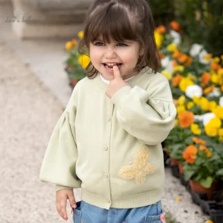 Chaqueta de punto de algodón para niña, suéter de punto verde, cárdigan, abrigo de moda para bebé DB1234875