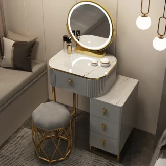 Soporte de madera para maquillaje, organizador de almacenamiento de muebles para el hogar, tocador superior de vidrio nórdico de lujo, tocador plateado, Toaletka Armario de habitaciones