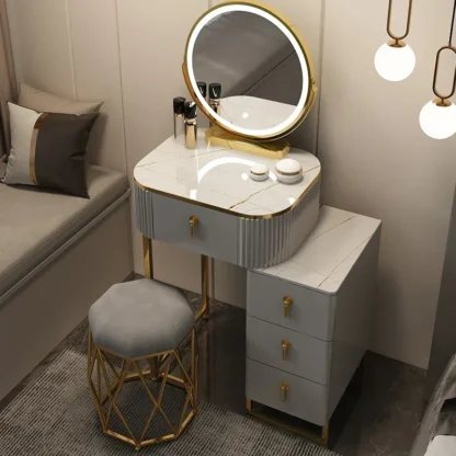 Soporte de madera para maquillaje, organizador de almacenamiento de muebles para el hogar, tocador superior de vidrio nórdico de lujo, tocador plateado, Toaletka Armario de habitaciones