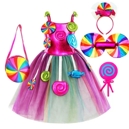 Vestido de princesa arcoíris para niña, disfraz de piruleta, Purim con diadema, ropa de fiesta de cumpleaños y vacaciones