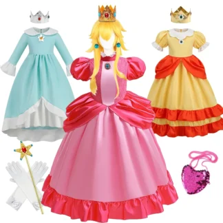 Vestido de princesa melocotón para niña, traje de Cosplay de Margarita de 2-10 años, Rosalina, ropa de fiesta temática de cumpleaños, atuendo de Carnaval