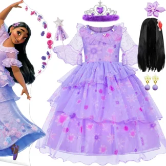 Disfraz de Isabela de Encanto de cumpleaños para niña, disfraz de princesa de Disney para niños, vestidos elegantes con estampado en capas púrpura
