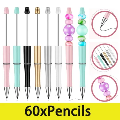 Lápices de escritura con cuentas HB, lapiceros eternos sin tinta, herramientas de pintura para bocetos de arte, papelería, útiles escolares, 60 piezas