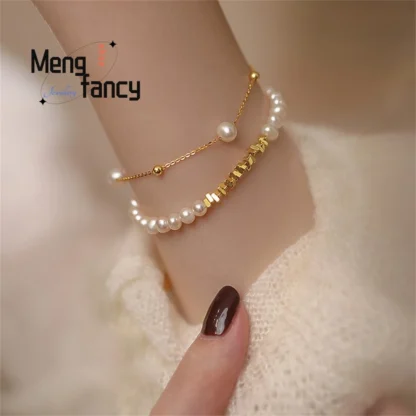 Pulsera de perlas naturales de agua dulce para niñas, joyería fina de lujo, Simple, exquisita, elegante, Sexy, regalos de vacaciones de alto grado