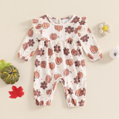 Lioraitiin-Pelele con volantes para niña, mameluco con estampado de flores de calabaza, manga larga, mono de longitud completa para otoño, 0-18 meses, 2024