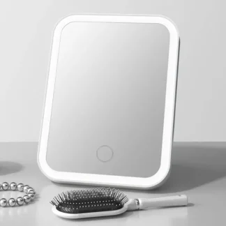 Espejo de belleza cuadrado de 25 LED, espejo de maquillaje con atenuación de 3 niveles, Mini espejo portátil giratorio de 90 grados, luz de tocador táctil recargable