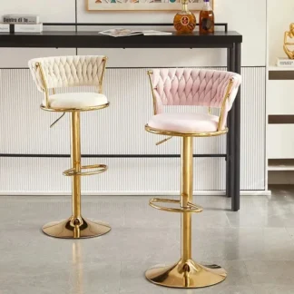 Silla de barra de elevación giratoria, taburete alto de pie, respaldo ergonómico de pierna dorada nórdica, muebles para el hogar de terciopelo, Salle Manger
