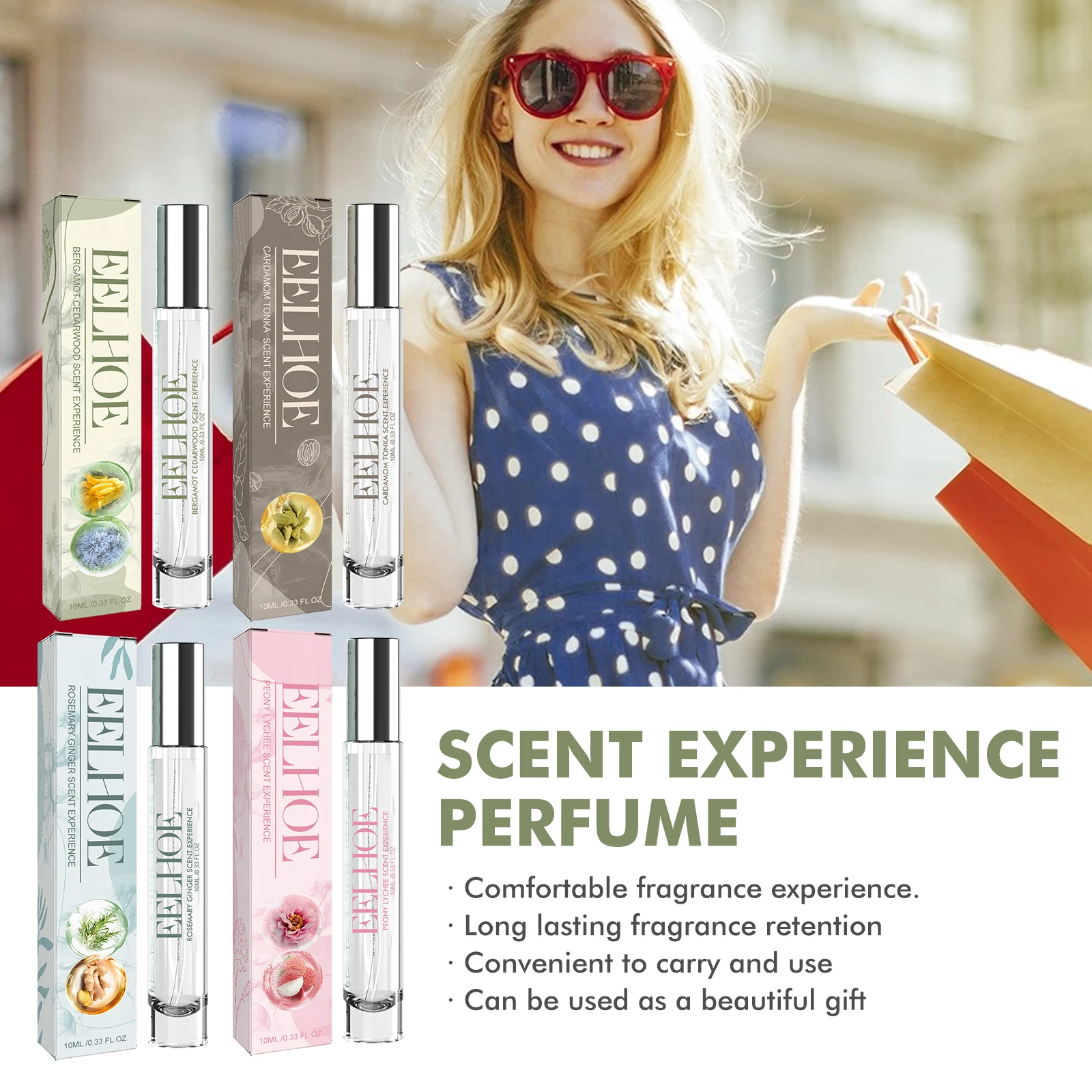 Serie de perfumes Eelhoe, fragancia duradera, fresca y agradable, fragancia de varias flores y frutas, Perfume ligero y portátil, 10ml