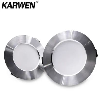 KARWEN-Luz LED descendente para sala de estar, 5W, 7W, 9W, 12W, 15W, cuerpo plateado, luz de techo blanca fría y cálida, CA 220V, 230V, 240V