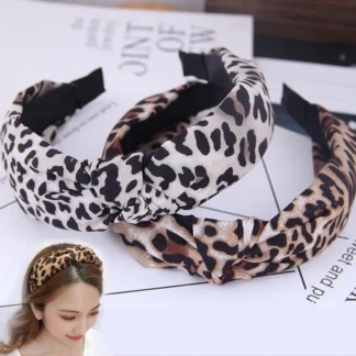 Diadema con estampado de leopardo para mujer y niña, diadema elástica de cuero de lado ancho, turbante con nudo Simple, accesorios para el cabello