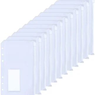 Bolsillos de carpeta de tamaño A5/A6 con etiqueta, sobres de cremallera de presupuesto de efectivo de PVC, bolsas de carpeta de 6 agujeros para cuaderno, 12 Uds.