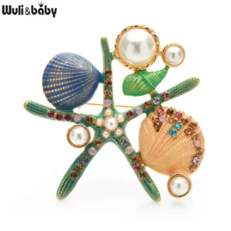 Broches de estrella de mar esmaltados Wuli & baby, broche de oficina con perlas y estrellas de mar para mujer, regalos de joyería