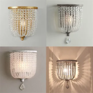 Lámpara de pared de cristal, cuentas de madera Retro, luz de pared para dormitorio, mesita de noche, pasillo, espejo, lámpara frontal, decoración Fixtu