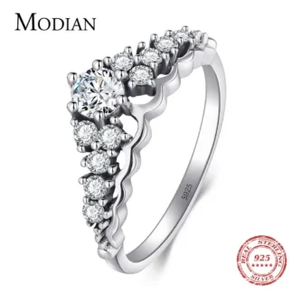 Modian-Anillo de plata de ley 100% con forma de corona para mujer, sortija clásica apilable, estilo de Instagram brillante, 925
