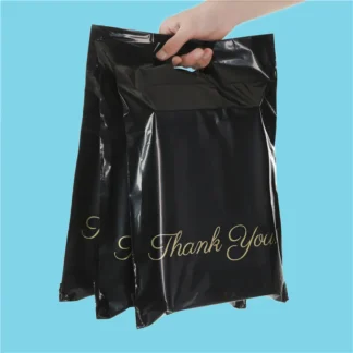 50 unids/lote nuevo bolso exprés con asa dorada y negra, bolsa de correo, bolsas de mensajería, sobre de polietileno impermeable autoadhesivo