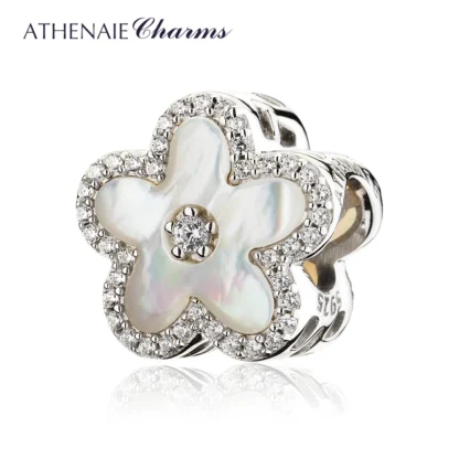 ATHENAIE-abalorios de plata de ley 925 para mujer, Charms de circonia cúbica, Concha Fritillaria, cuentas de flor de melocotón, aptos para pulseras