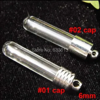 50pcs/lot 6mm diy clear mini tube glass Vial Pendant (silver color cap/mini/ bottle/ glass vials)
