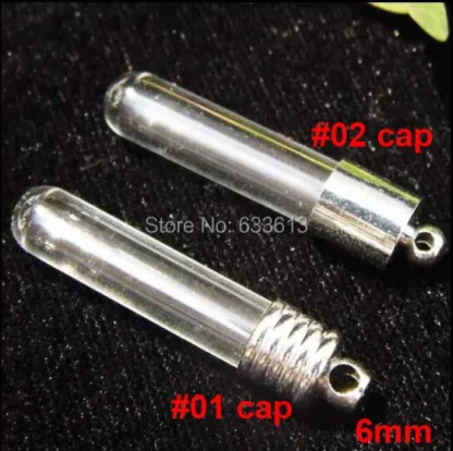 50pcs/lot 6mm diy clear mini tube glass Vial Pendant (silver color cap/mini/ bottle/ glass vials)