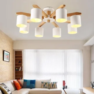 Lámpara de araña moderna, iluminación nórdica E27 con pantalla de hierro para sala de estar, accesorios de iluminación de suspensión, lámparas de Lustre de madera
