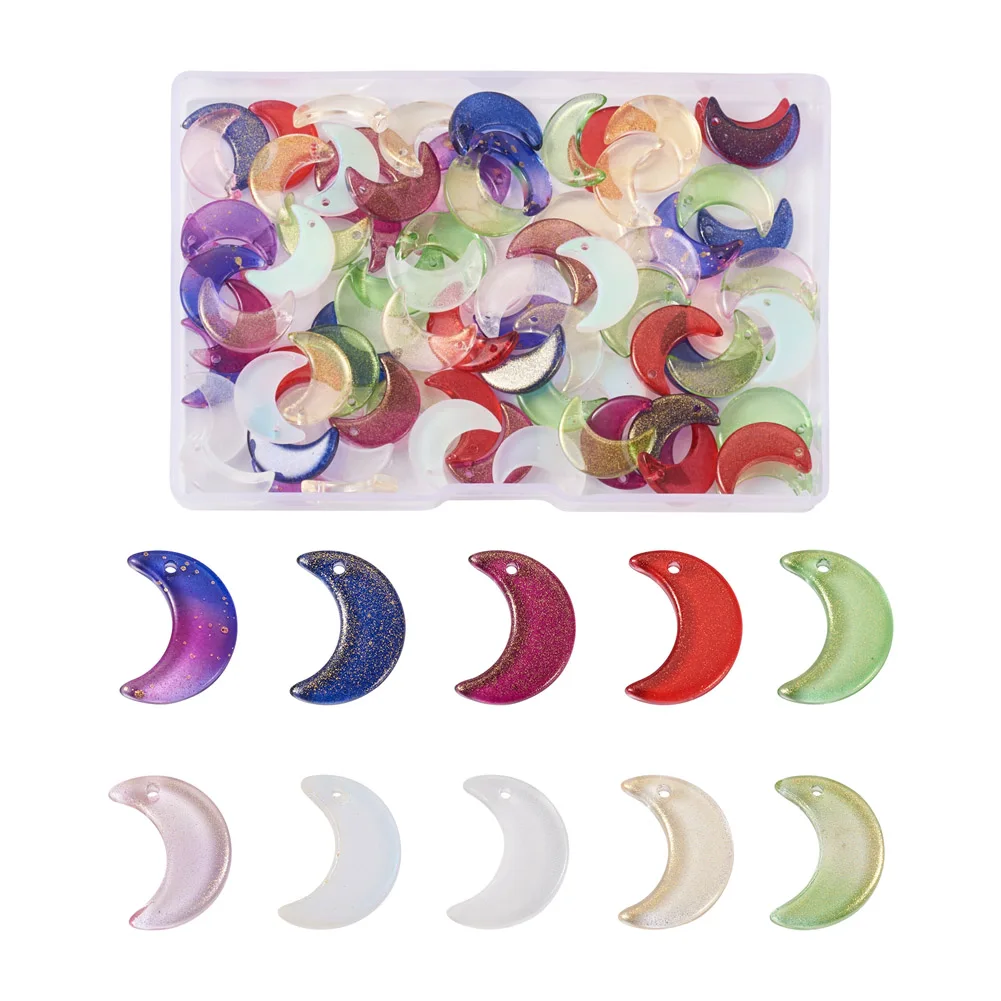 100 Uds. Colgantes de cristal colgante de Luna con polvo brillante para collar, pulsera, pendientes, accesorios para hacer joyería DIY