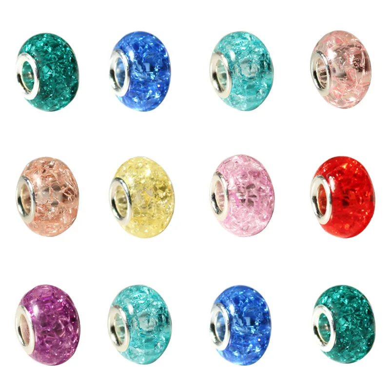 Cuentas espaciadoras de resina de colores para fabricación de joyas, abalorios de agujero grande de 5mm, accesorios para collar y pulsera, 14mm, 50 unidades