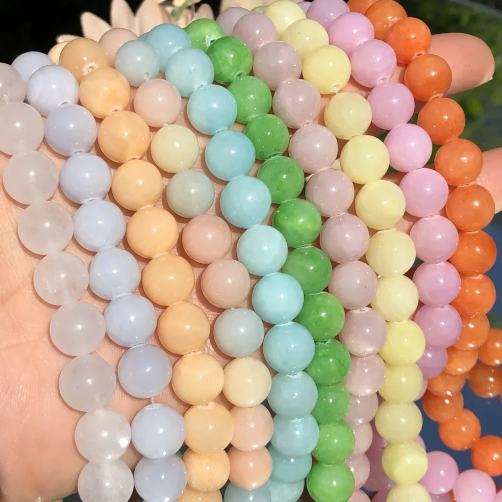 Cuentas de piedra de Calcedonia de Jades verdes de alta calidad, cuentas espaciadoras sueltas redondas coloridas para fabricación de joyería, collar de pulsera Diy