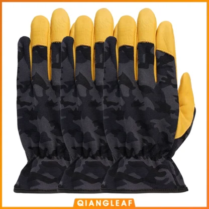Qiangleaf-guantes de trabajo protectores de capa superior, accesorio táctico de tela de camuflaje de cuero de vaca, de seguridad, resistentes al desgaste, antideslizantes, 3 uds., 9530MC