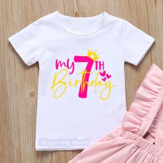Camisetas con número de corona de cumpleaños para niñas, ropa de moda, regalo de cumpleaños para niños, 3 a 8 años